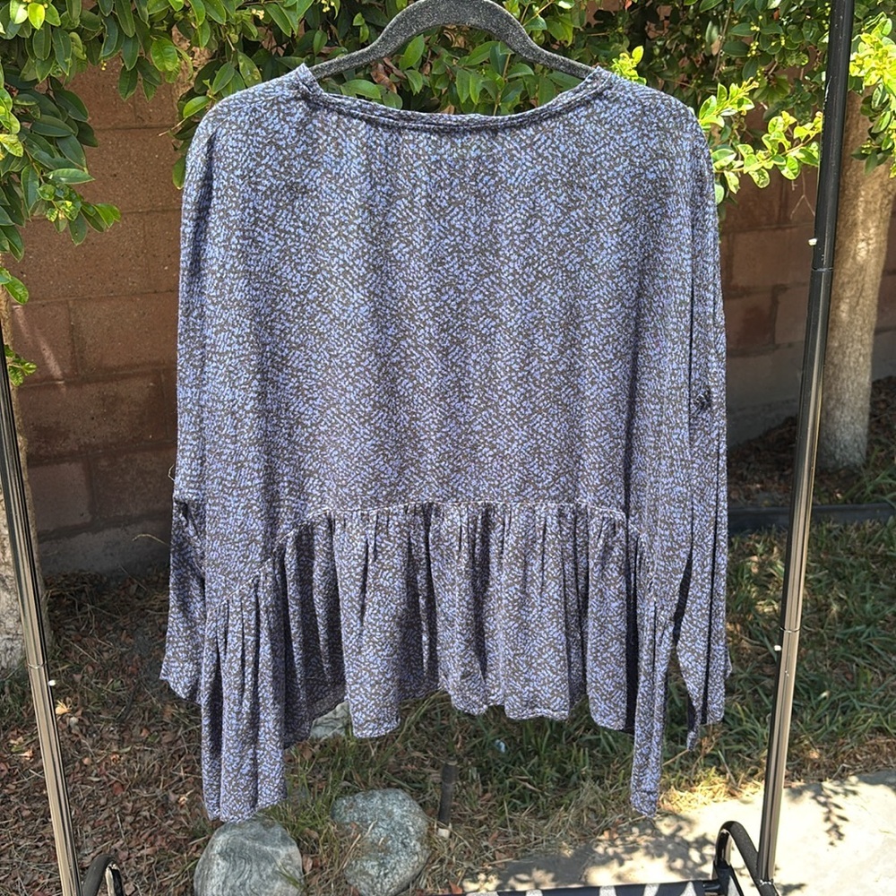 Masscob Blue Printed Peplum Blouse Relaxed Fit Size L Viscose Wool Made In Spain - Picture 5 of 10